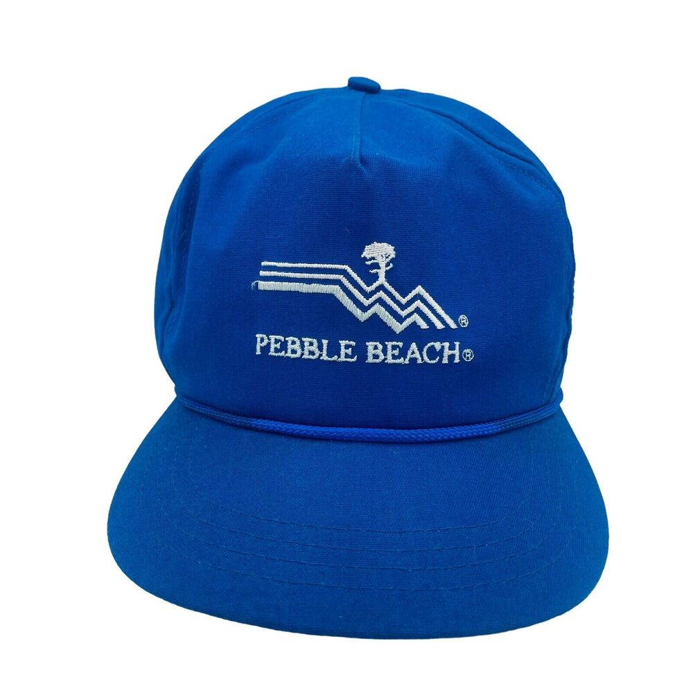 Pebble Beach Adjustable strap Golf Hat Cap Cali Fame VTG Blue Embroidered USA